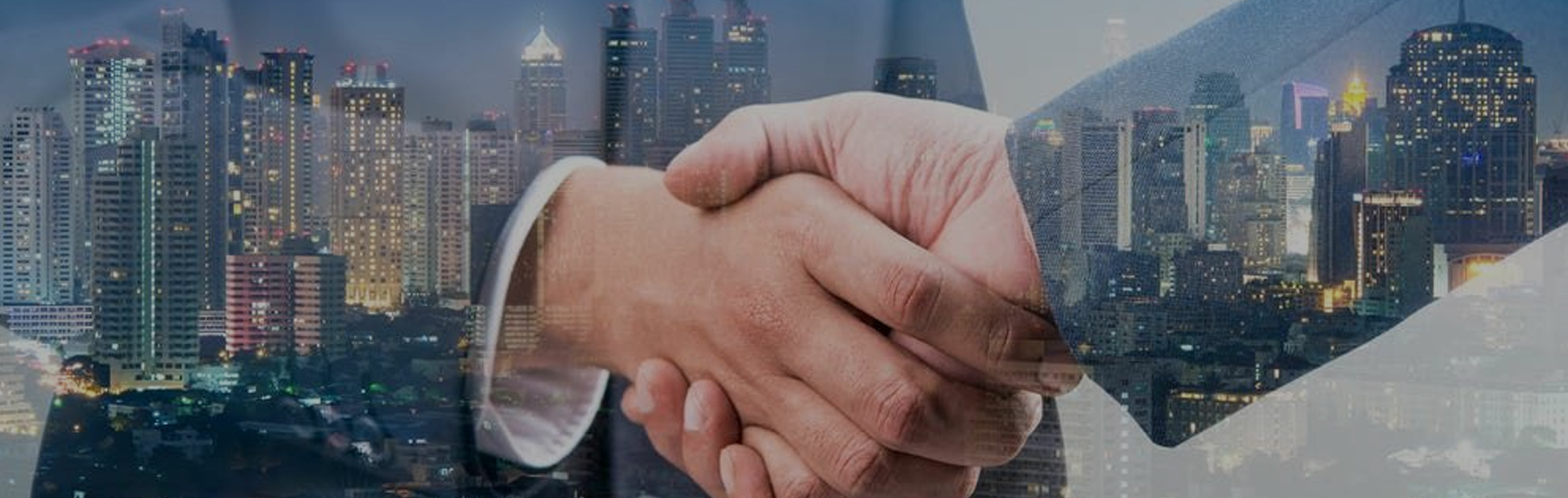 城市夜景與握手